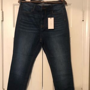 Dark blue mid rise skinny jeans